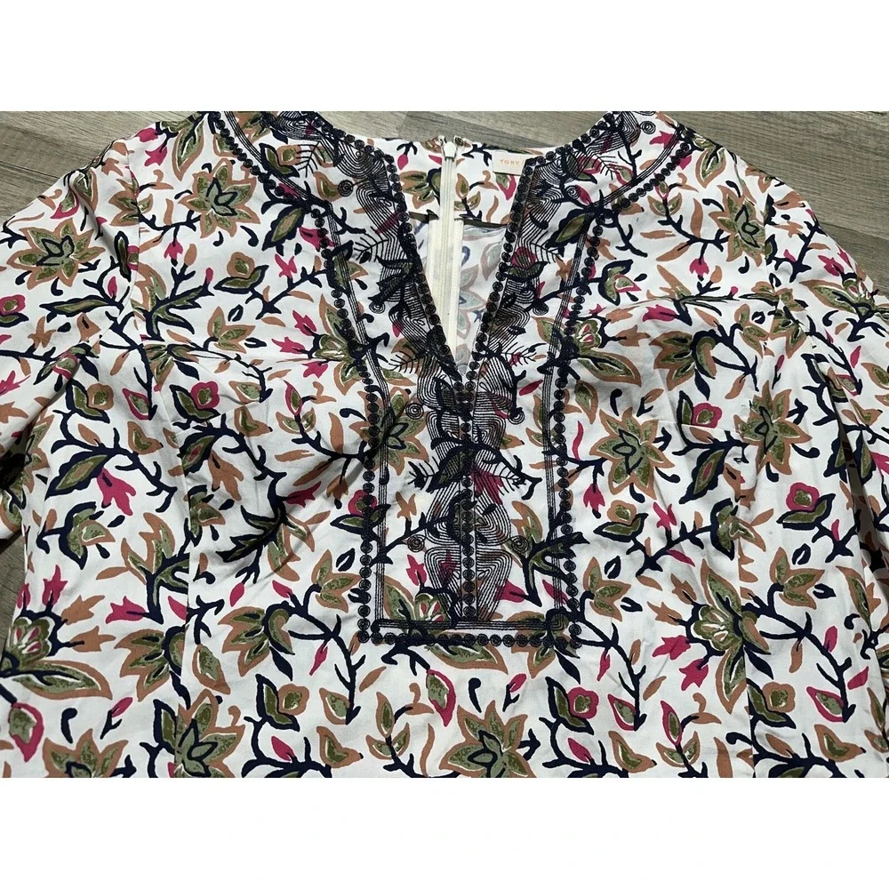 Tory Burch Women's Printed 3/4 Sleeve Tunic Mini Dress‎ Floral Size 12